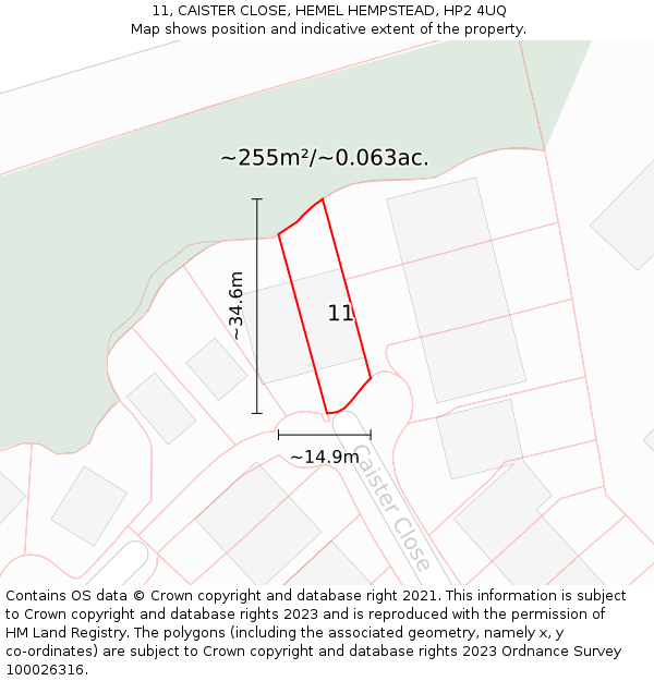 11, CAISTER CLOSE, HEMEL HEMPSTEAD, HP2 4UQ: Plot and title map