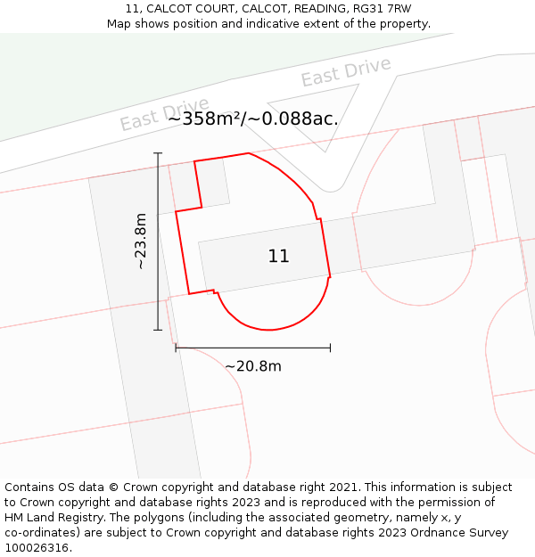 11, CALCOT COURT, CALCOT, READING, RG31 7RW: Plot and title map