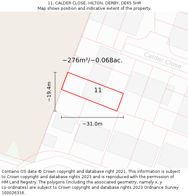 11, CALDER CLOSE, HILTON, DERBY, DE65 5HR: Plot and title map