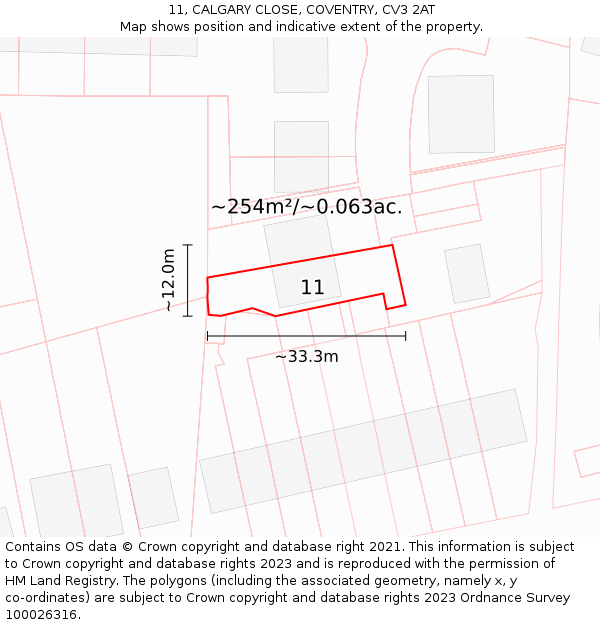 11, CALGARY CLOSE, COVENTRY, CV3 2AT: Plot and title map