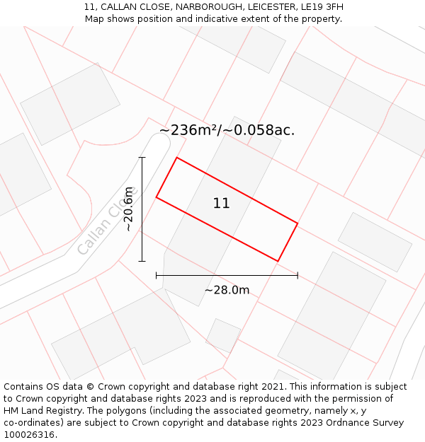 11, CALLAN CLOSE, NARBOROUGH, LEICESTER, LE19 3FH: Plot and title map