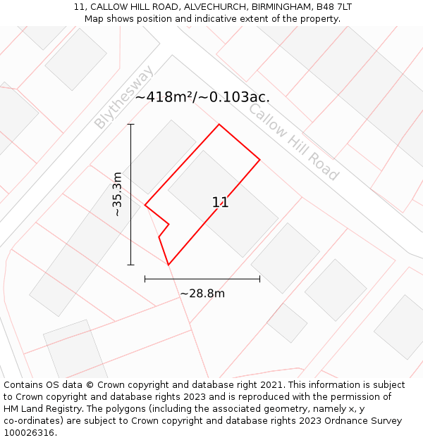 11, CALLOW HILL ROAD, ALVECHURCH, BIRMINGHAM, B48 7LT: Plot and title map