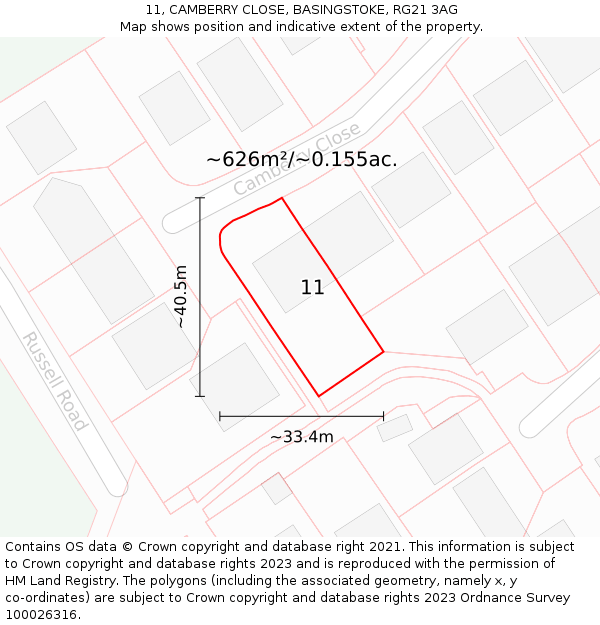 11, CAMBERRY CLOSE, BASINGSTOKE, RG21 3AG: Plot and title map