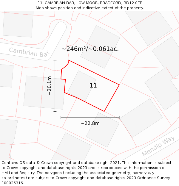 11, CAMBRIAN BAR, LOW MOOR, BRADFORD, BD12 0EB: Plot and title map