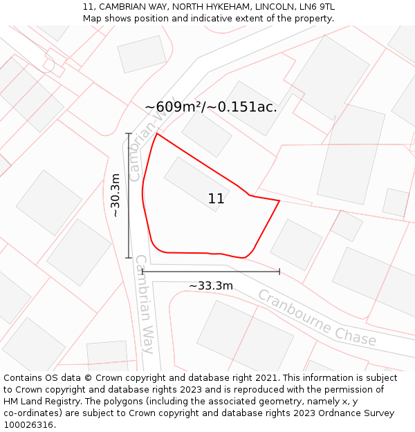 11, CAMBRIAN WAY, NORTH HYKEHAM, LINCOLN, LN6 9TL: Plot and title map