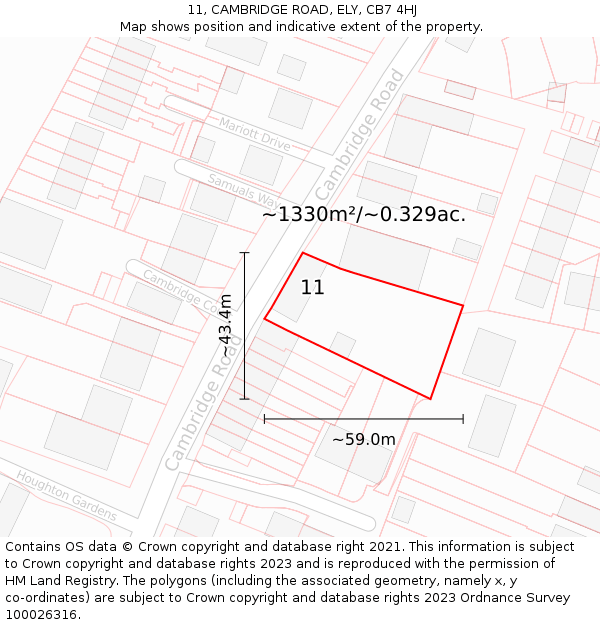11, CAMBRIDGE ROAD, ELY, CB7 4HJ: Plot and title map
