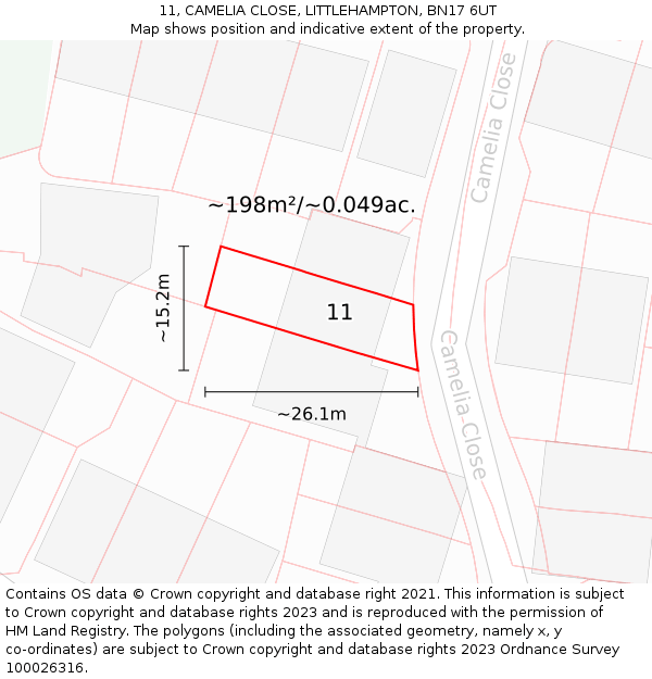 11, CAMELIA CLOSE, LITTLEHAMPTON, BN17 6UT: Plot and title map