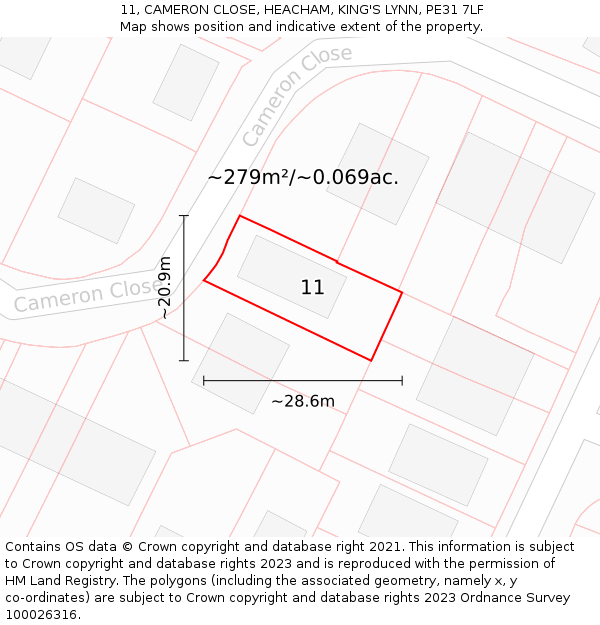 11, CAMERON CLOSE, HEACHAM, KING'S LYNN, PE31 7LF: Plot and title map