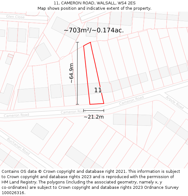 11, CAMERON ROAD, WALSALL, WS4 2ES: Plot and title map