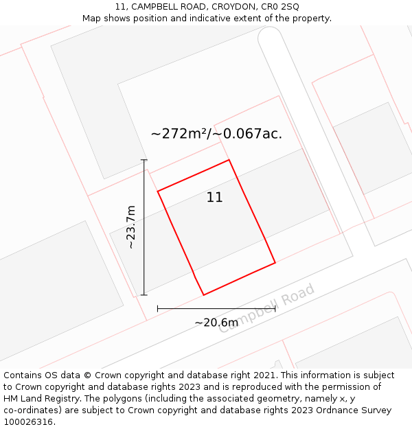 11, CAMPBELL ROAD, CROYDON, CR0 2SQ: Plot and title map