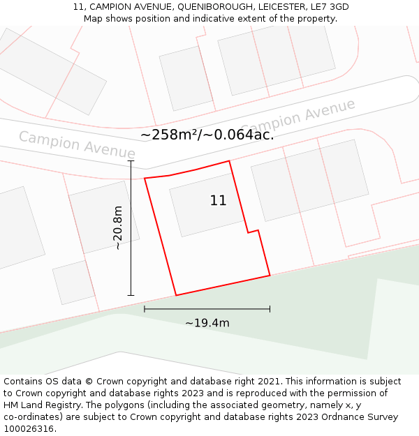 11, CAMPION AVENUE, QUENIBOROUGH, LEICESTER, LE7 3GD: Plot and title map