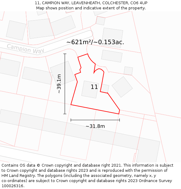 11, CAMPION WAY, LEAVENHEATH, COLCHESTER, CO6 4UP: Plot and title map