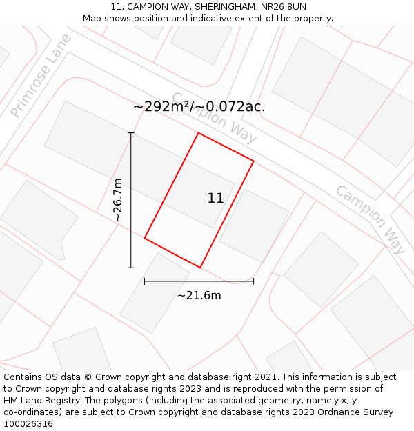 11, CAMPION WAY, SHERINGHAM, NR26 8UN: Plot and title map