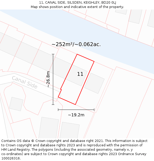 11, CANAL SIDE, SILSDEN, KEIGHLEY, BD20 0LJ: Plot and title map