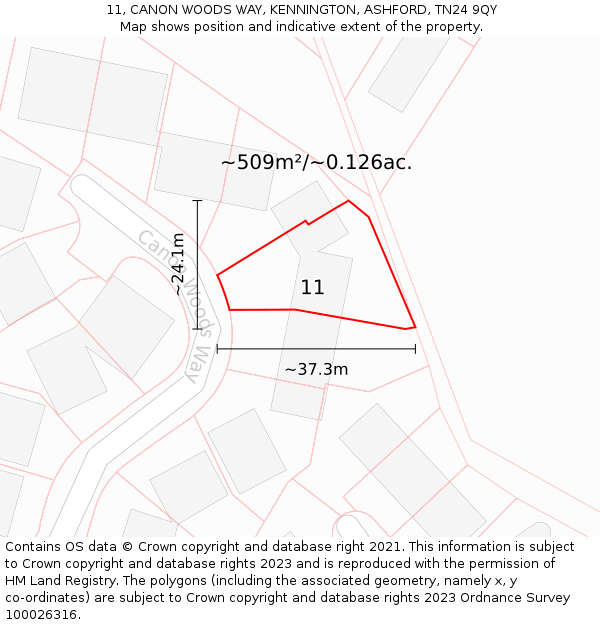11, CANON WOODS WAY, KENNINGTON, ASHFORD, TN24 9QY: Plot and title map