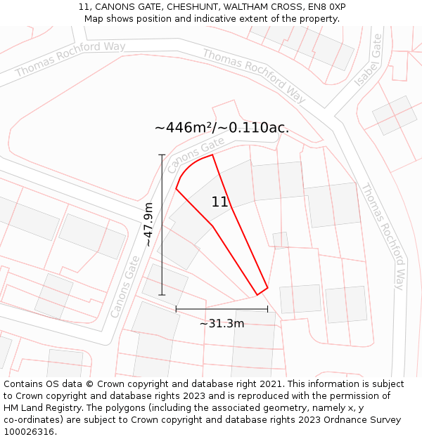 11, CANONS GATE, CHESHUNT, WALTHAM CROSS, EN8 0XP: Plot and title map