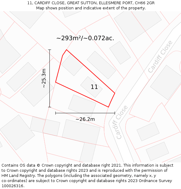 11, CARDIFF CLOSE, GREAT SUTTON, ELLESMERE PORT, CH66 2GR: Plot and title map
