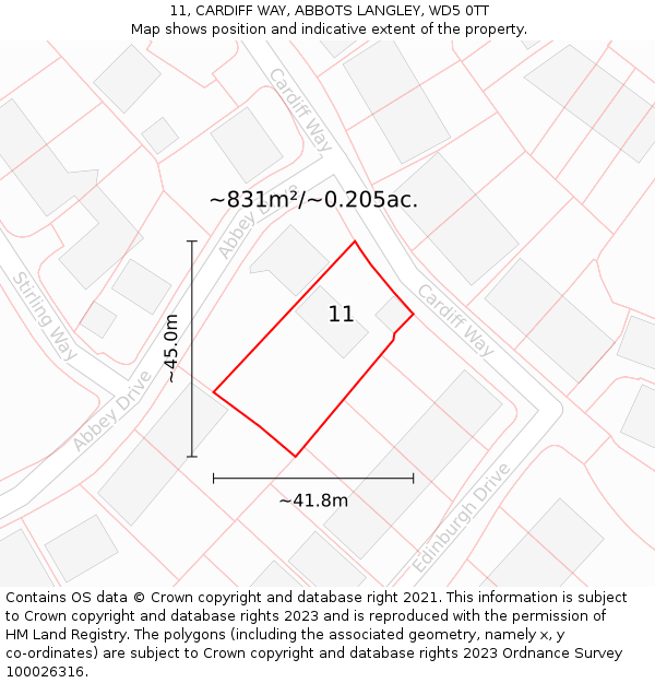 11, CARDIFF WAY, ABBOTS LANGLEY, WD5 0TT: Plot and title map