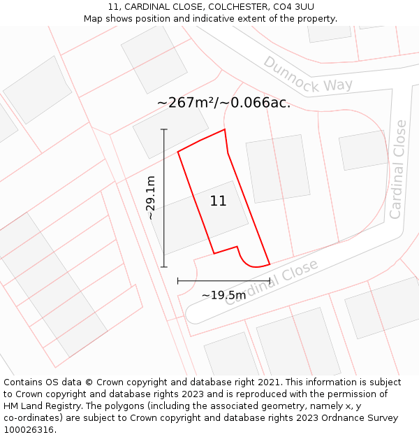11, CARDINAL CLOSE, COLCHESTER, CO4 3UU: Plot and title map