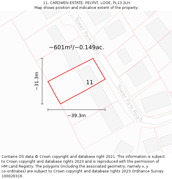 11, CARDWEN ESTATE, PELYNT, LOOE, PL13 2LH: Plot and title map