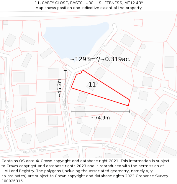 11, CAREY CLOSE, EASTCHURCH, SHEERNESS, ME12 4BY: Plot and title map