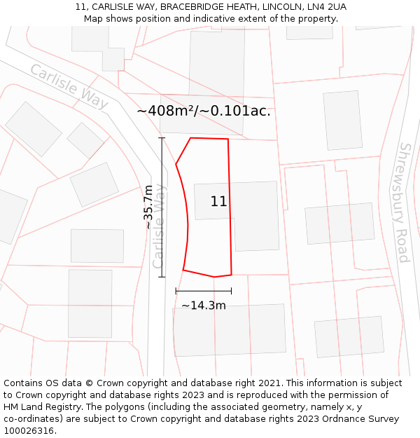 11, CARLISLE WAY, BRACEBRIDGE HEATH, LINCOLN, LN4 2UA: Plot and title map