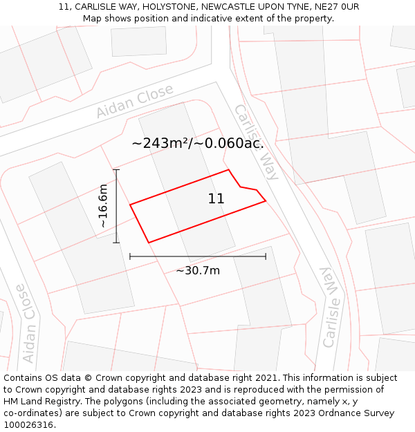11, CARLISLE WAY, HOLYSTONE, NEWCASTLE UPON TYNE, NE27 0UR: Plot and title map