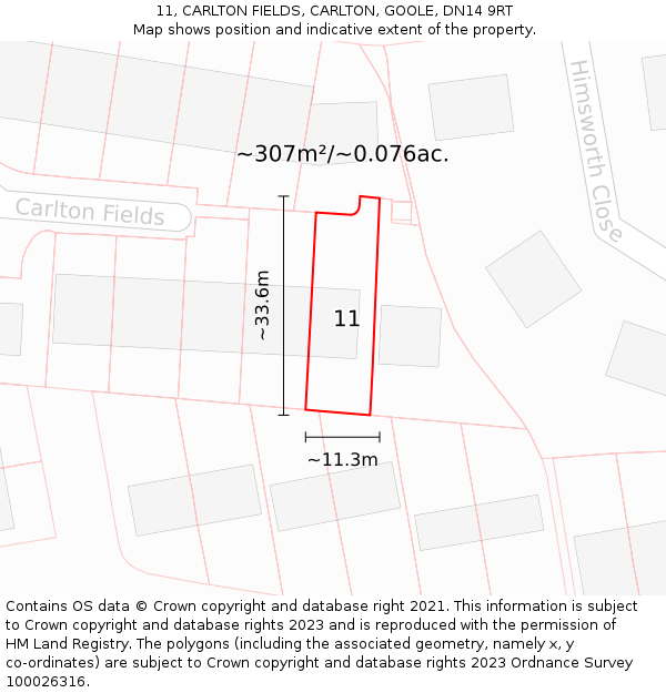 11, CARLTON FIELDS, CARLTON, GOOLE, DN14 9RT: Plot and title map