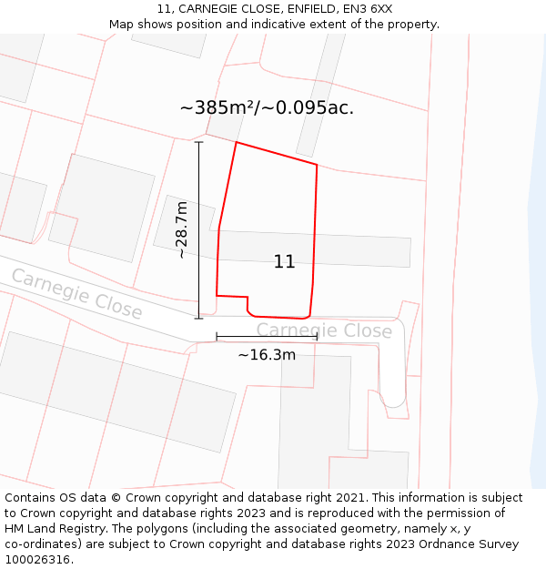 11, CARNEGIE CLOSE, ENFIELD, EN3 6XX: Plot and title map