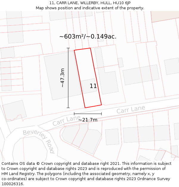 11, CARR LANE, WILLERBY, HULL, HU10 6JP: Plot and title map