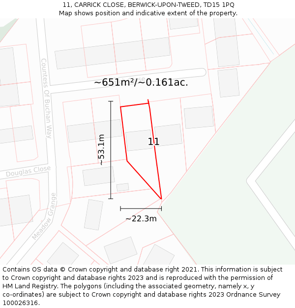 11, CARRICK CLOSE, BERWICK-UPON-TWEED, TD15 1PQ: Plot and title map