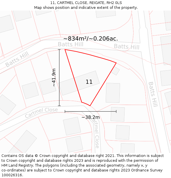 11, CARTMEL CLOSE, REIGATE, RH2 0LS: Plot and title map