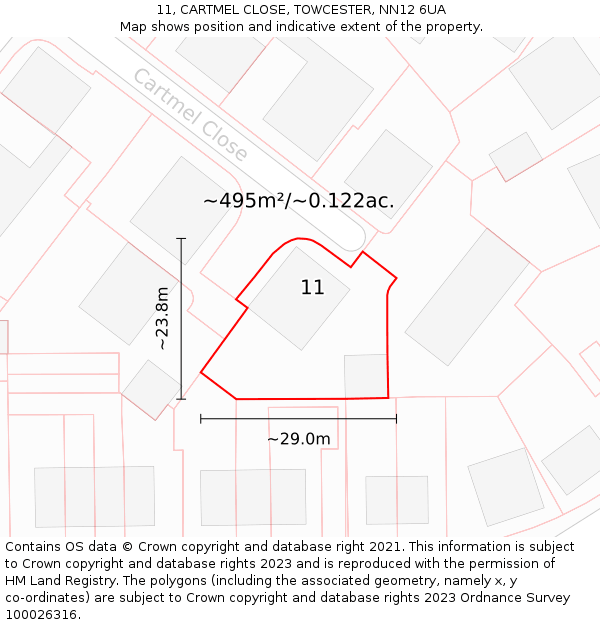 11, CARTMEL CLOSE, TOWCESTER, NN12 6UA: Plot and title map