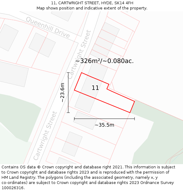11, CARTWRIGHT STREET, HYDE, SK14 4FH: Plot and title map