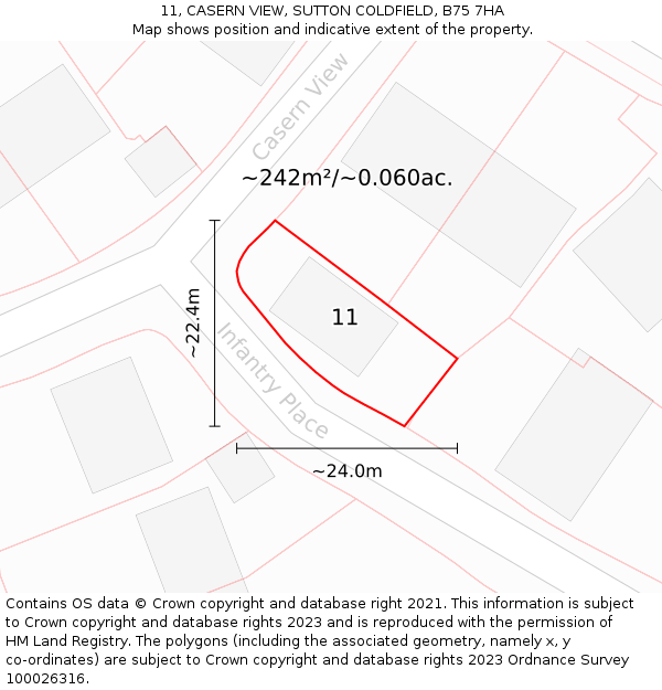 11, CASERN VIEW, SUTTON COLDFIELD, B75 7HA: Plot and title map