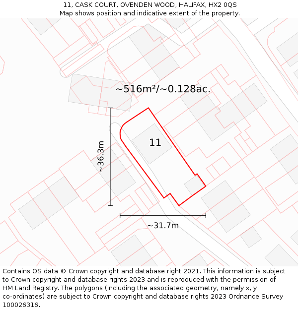 11, CASK COURT, OVENDEN WOOD, HALIFAX, HX2 0QS: Plot and title map