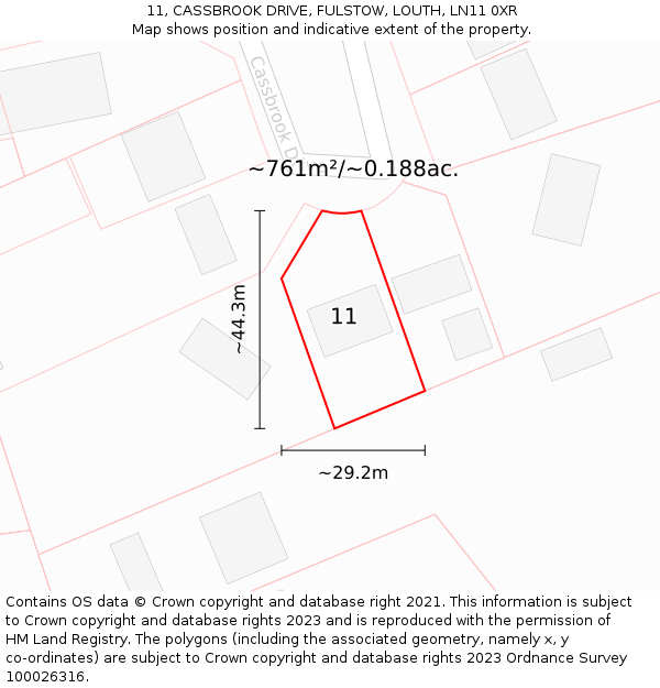 11, CASSBROOK DRIVE, FULSTOW, LOUTH, LN11 0XR: Plot and title map