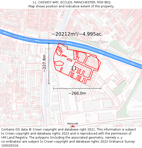 11, CASSIDY WAY, ECCLES, MANCHESTER, M30 8EQ: Plot and title map