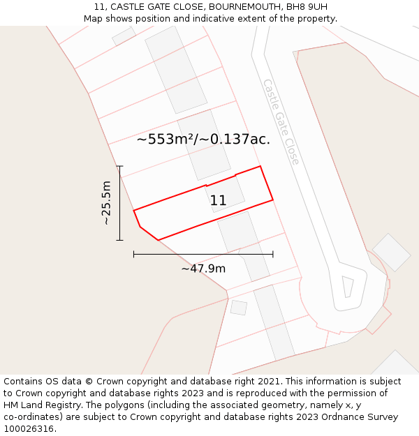 11, CASTLE GATE CLOSE, BOURNEMOUTH, BH8 9UH: Plot and title map