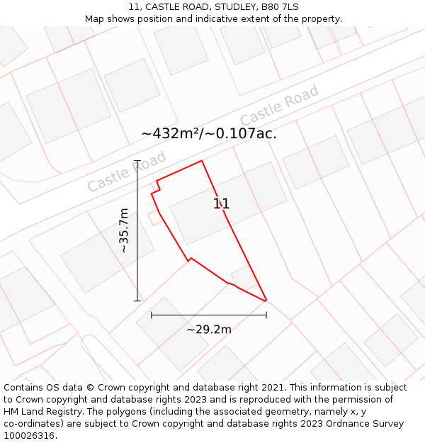 11, CASTLE ROAD, STUDLEY, B80 7LS: Plot and title map