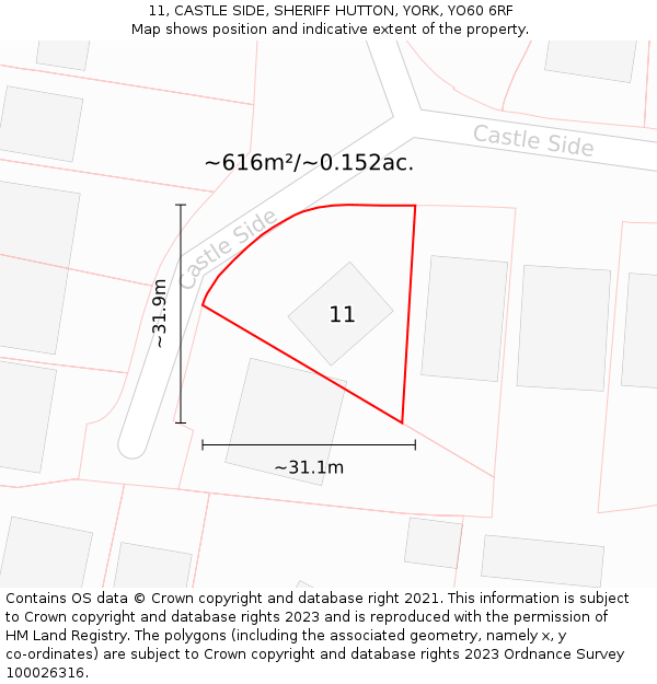 11, CASTLE SIDE, SHERIFF HUTTON, YORK, YO60 6RF: Plot and title map