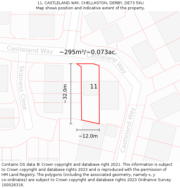 11, CASTLELAND WAY, CHELLASTON, DERBY, DE73 5XU: Plot and title map