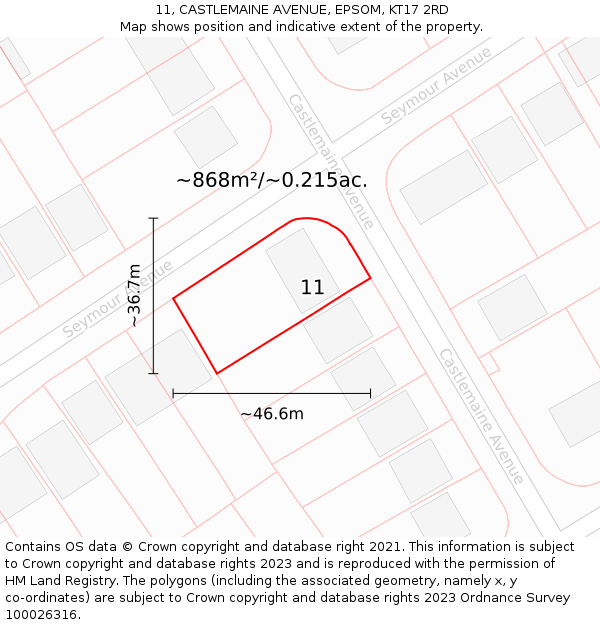 11, CASTLEMAINE AVENUE, EPSOM, KT17 2RD: Plot and title map