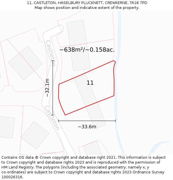 11, CASTLETON, HASELBURY PLUCKNETT, CREWKERNE, TA18 7PD: Plot and title map