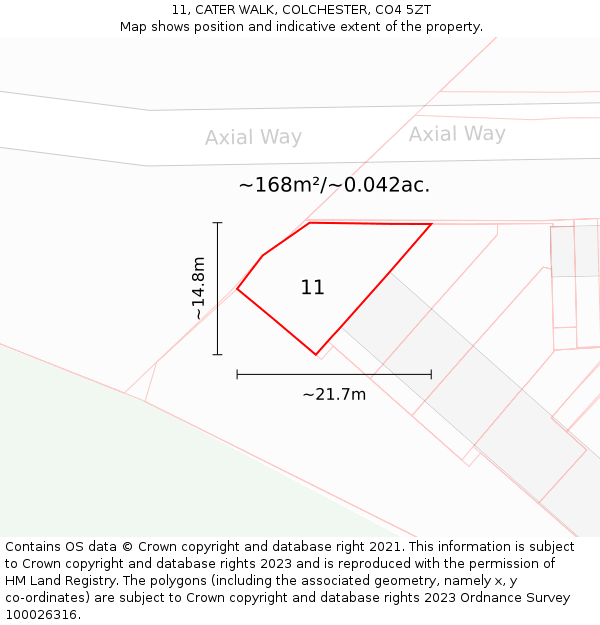 11, CATER WALK, COLCHESTER, CO4 5ZT: Plot and title map