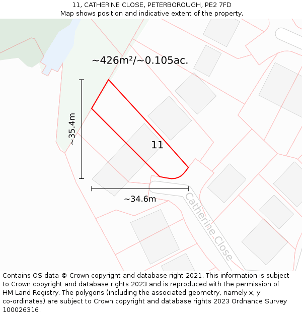 11, CATHERINE CLOSE, PETERBOROUGH, PE2 7FD: Plot and title map