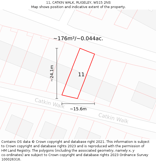 11, CATKIN WALK, RUGELEY, WS15 2NS: Plot and title map