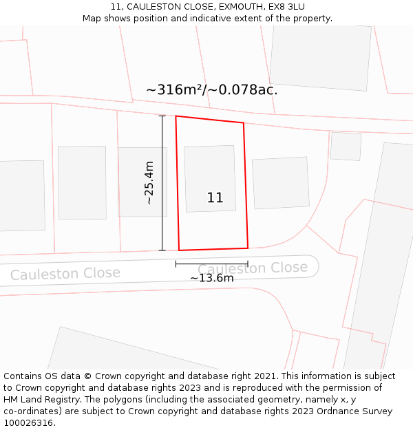 11, CAULESTON CLOSE, EXMOUTH, EX8 3LU: Plot and title map