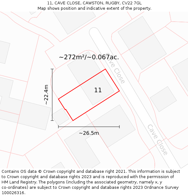11, CAVE CLOSE, CAWSTON, RUGBY, CV22 7GL: Plot and title map