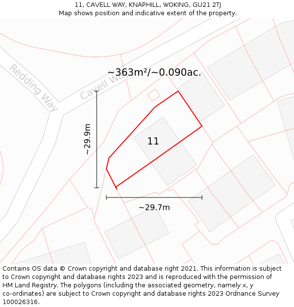 11, CAVELL WAY, KNAPHILL, WOKING, GU21 2TJ: Plot and title map